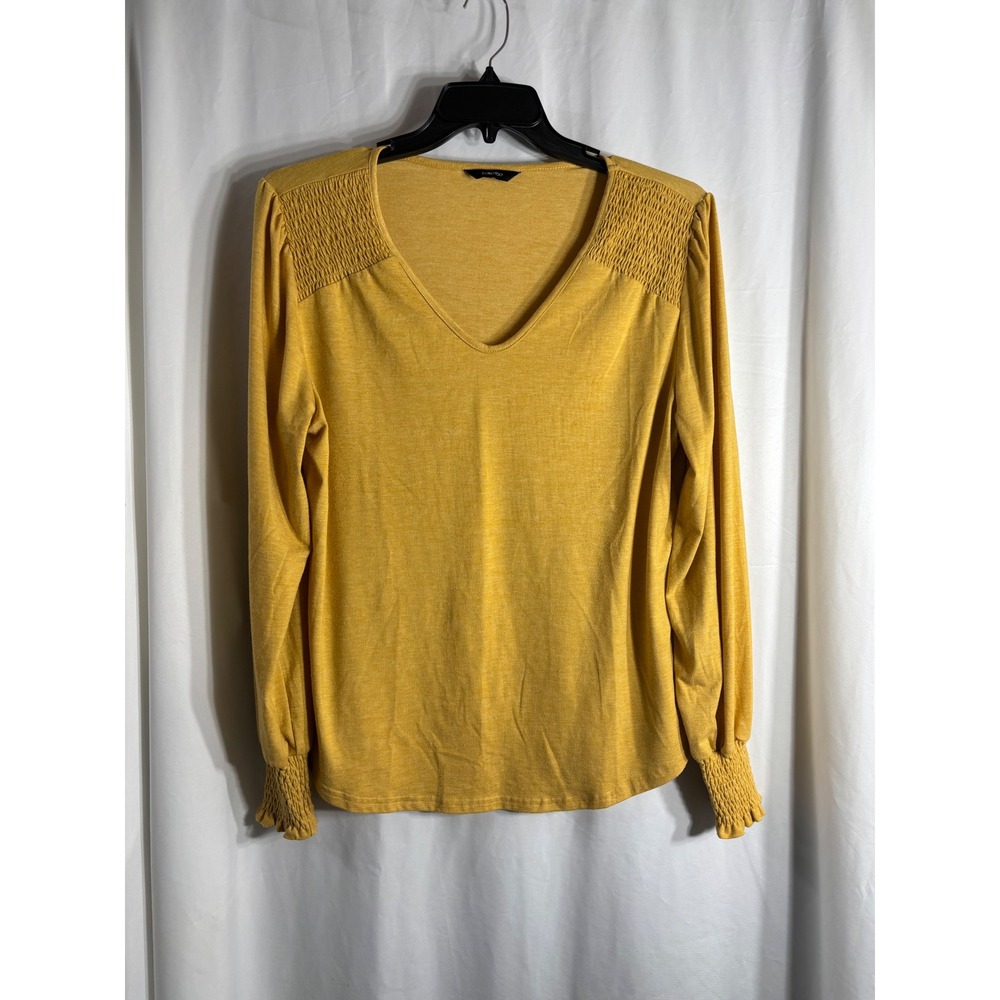DOKOTOO Mustard Yellow Smocked‎ V Neck Long Sleeve Tunic Top Shirt Womens XL